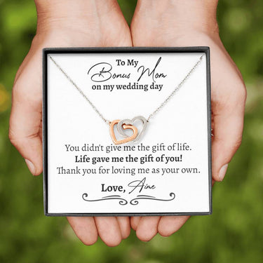Personalized Bonus Mom (Wedding) Interlocking Hearts Necklace - Love You This Much